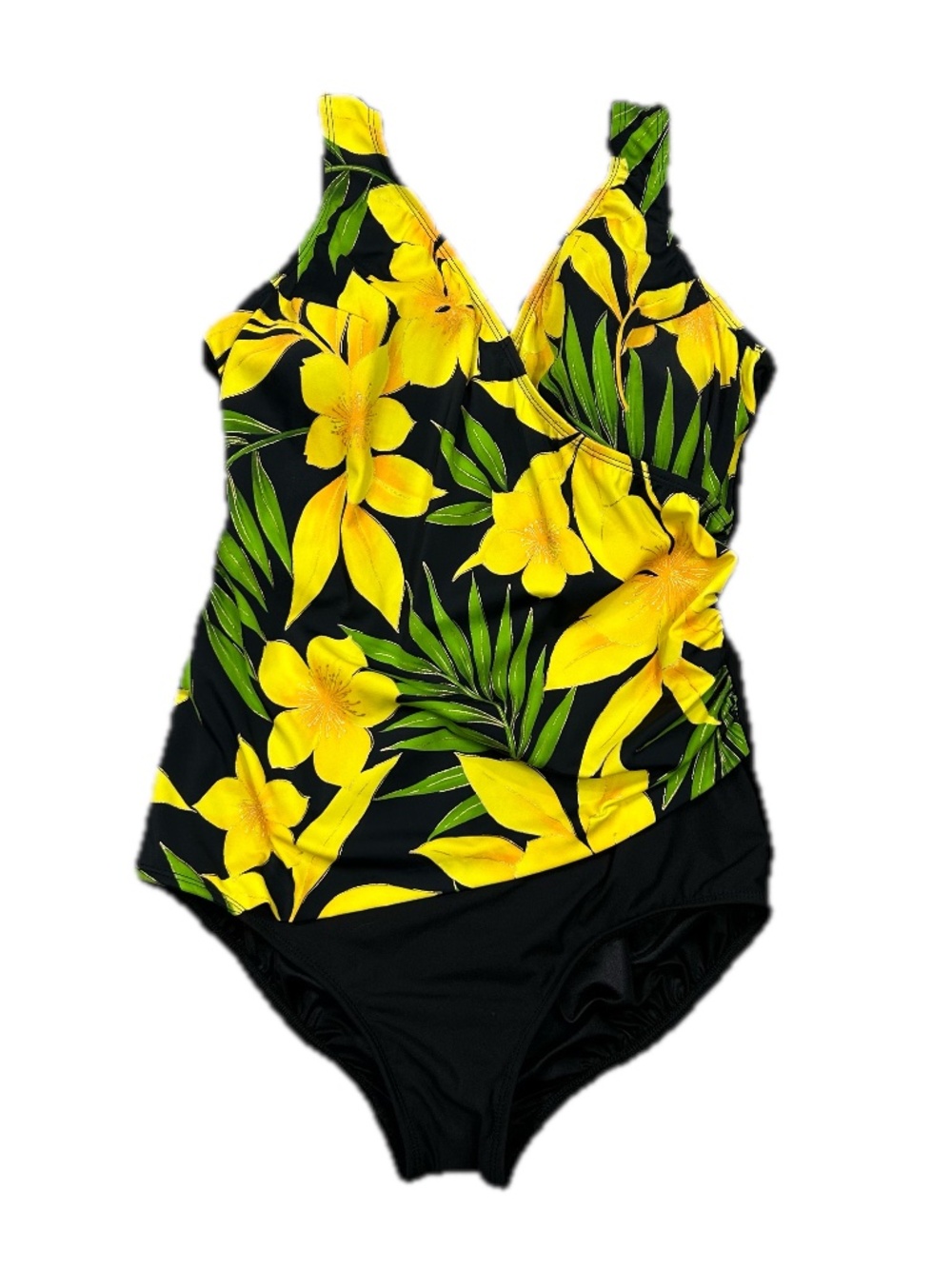 Longitude Yellow Floral One-Piece Tropical Swimsuit Size 20W